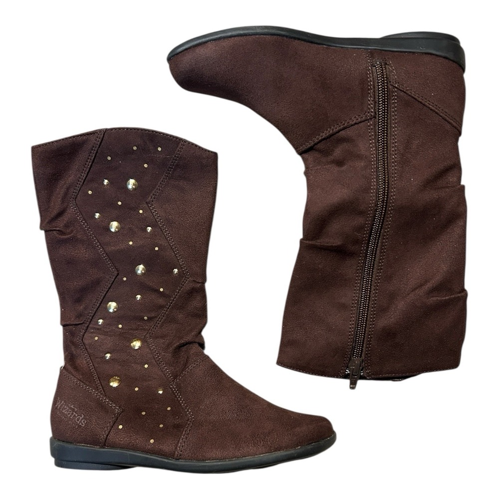 Disney WIZARDS of WAVERLY Boots Girls 12.5 Brown Microsuede Gold Studs Y2K